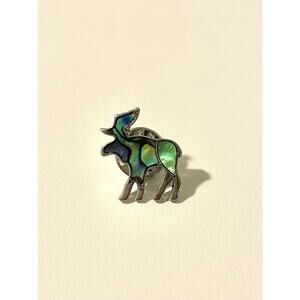 Ammolite(?) Brooch Lapel Pin Moose Silver Tone Canadian Collector